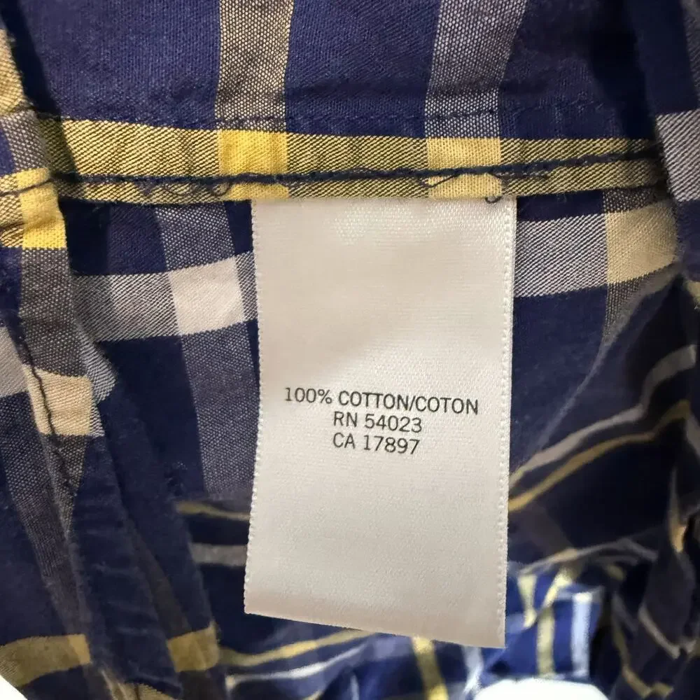 Banana Republic Shirt Mens Large Blue Check Tartan Cotton Slim Fit Button Up‎